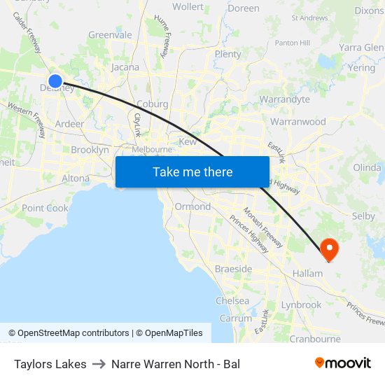 Taylors Lakes to Narre Warren North - Bal map