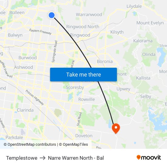 Templestowe to Narre Warren North - Bal map