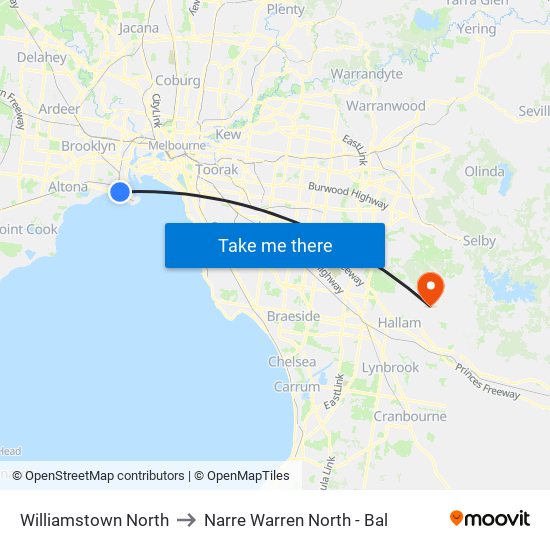 Williamstown North to Narre Warren North - Bal map