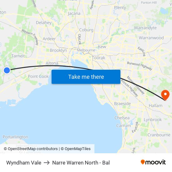 Wyndham Vale to Narre Warren North - Bal map