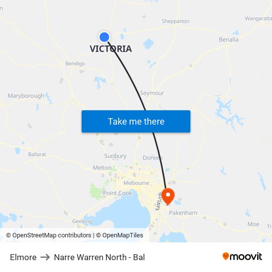 Elmore to Narre Warren North - Bal map