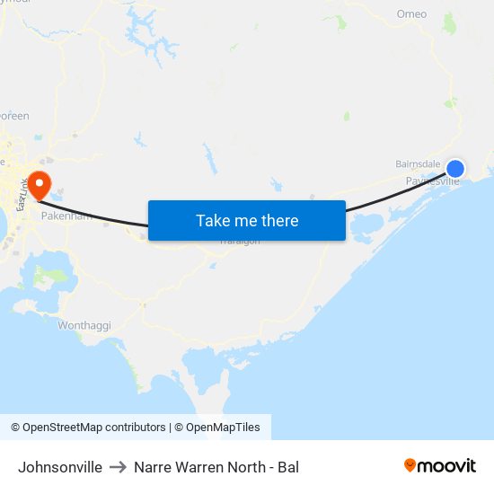 Johnsonville to Narre Warren North - Bal map