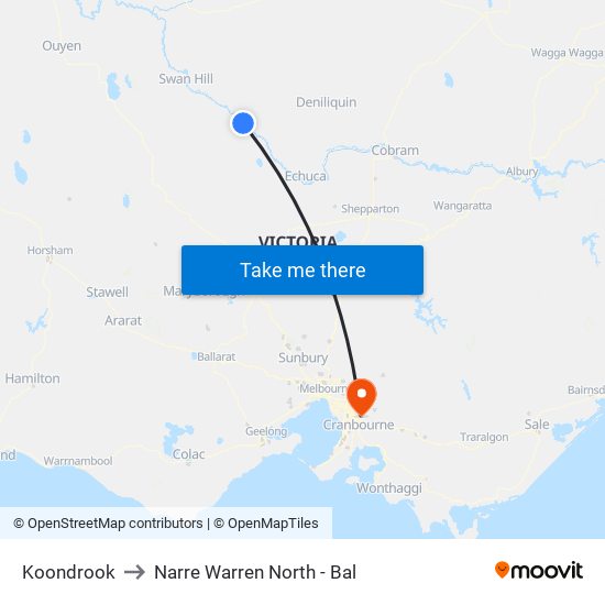 Koondrook to Narre Warren North - Bal map