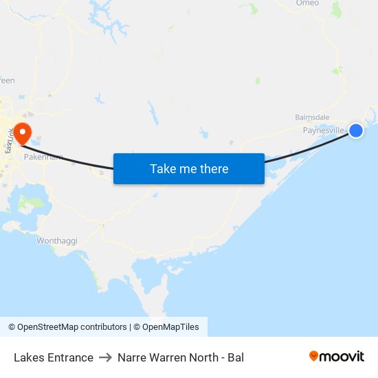 Lakes Entrance to Narre Warren North - Bal map