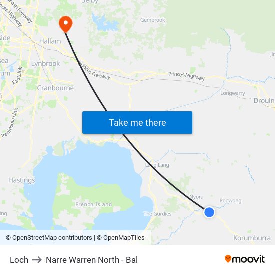 Loch to Narre Warren North - Bal map