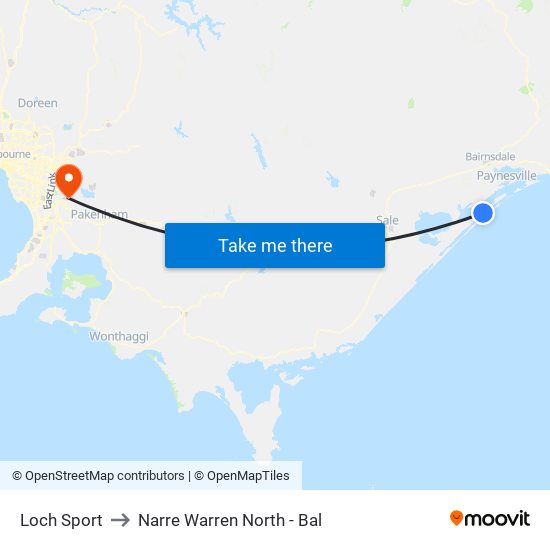 Loch Sport to Narre Warren North - Bal map