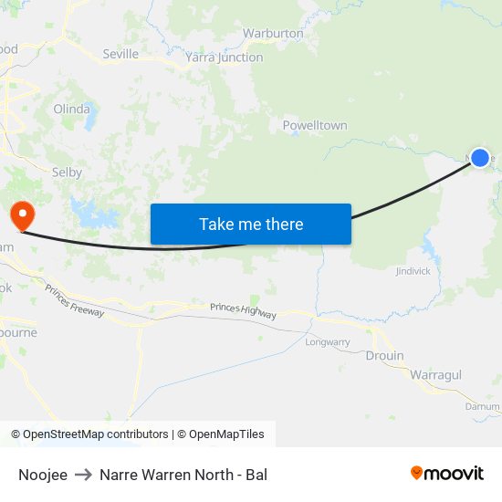 Noojee to Narre Warren North - Bal map