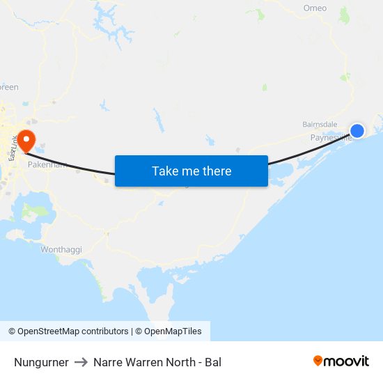 Nungurner to Narre Warren North - Bal map