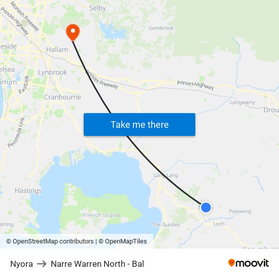 Nyora to Narre Warren North - Bal map