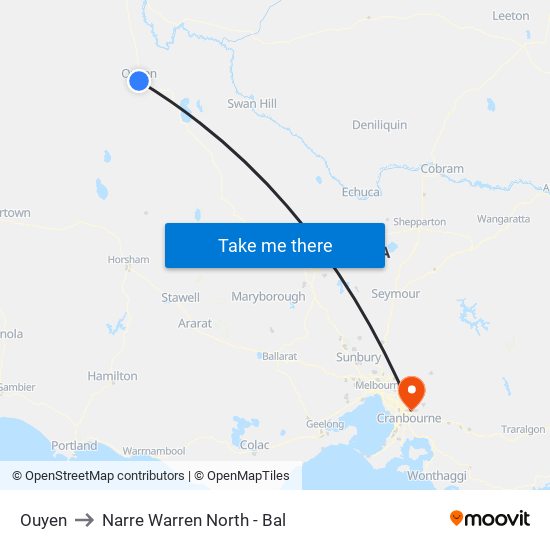 Ouyen to Narre Warren North - Bal map
