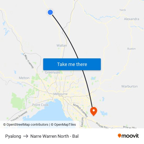 Pyalong to Narre Warren North - Bal map