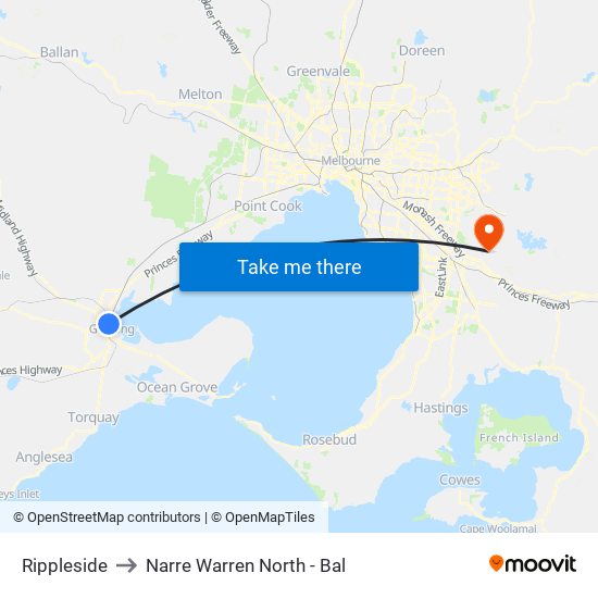 Rippleside to Narre Warren North - Bal map