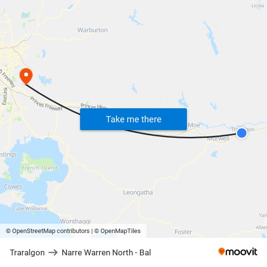 Traralgon to Narre Warren North - Bal map