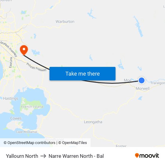 Yallourn North to Narre Warren North - Bal map