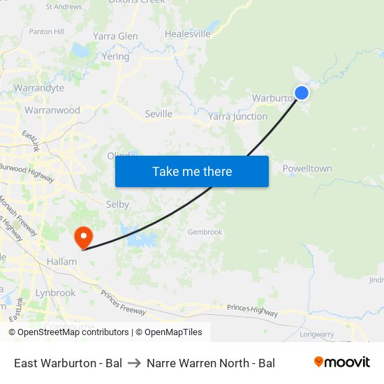 East Warburton - Bal to Narre Warren North - Bal map