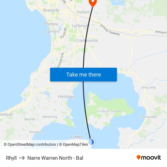 Rhyll to Narre Warren North - Bal map