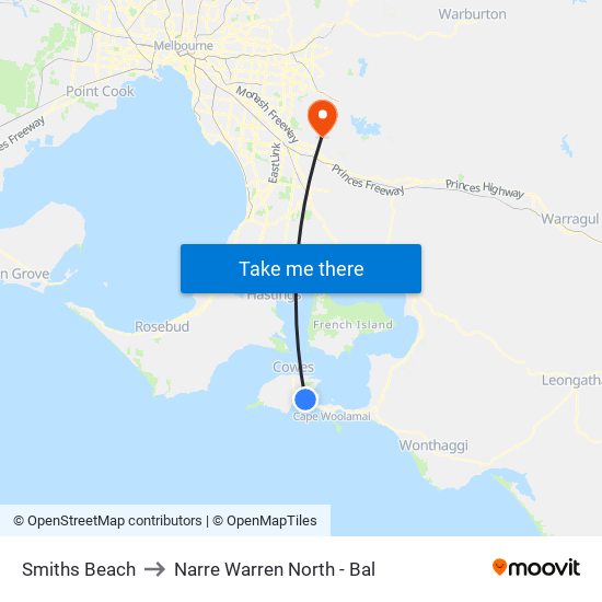 Smiths Beach to Narre Warren North - Bal map