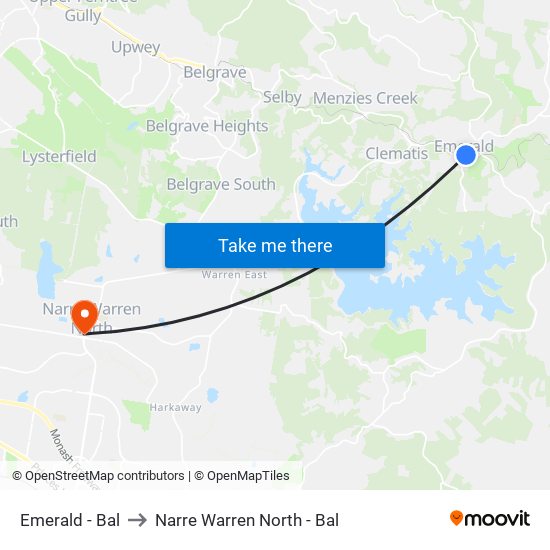 Emerald - Bal to Narre Warren North - Bal map