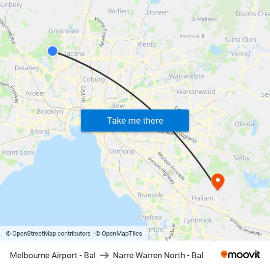 Melbourne Airport - Bal to Narre Warren North - Bal map