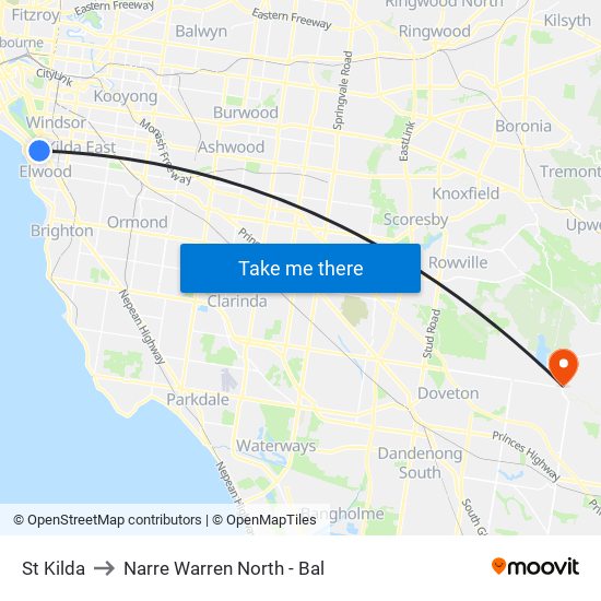 St Kilda to Narre Warren North - Bal map