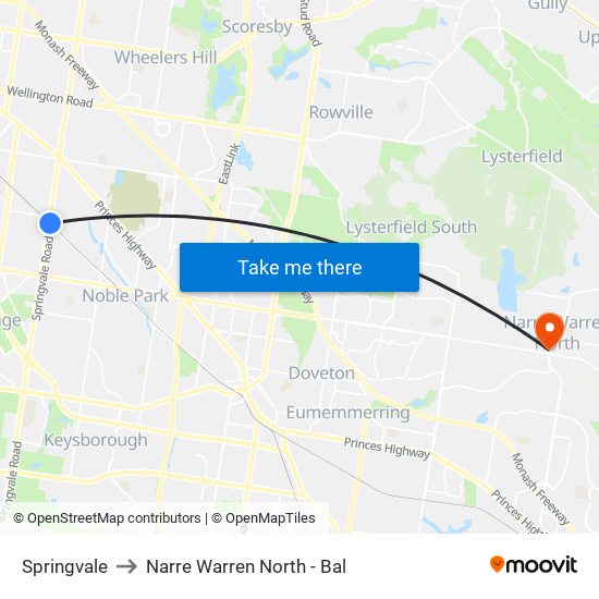 Springvale to Narre Warren North - Bal map