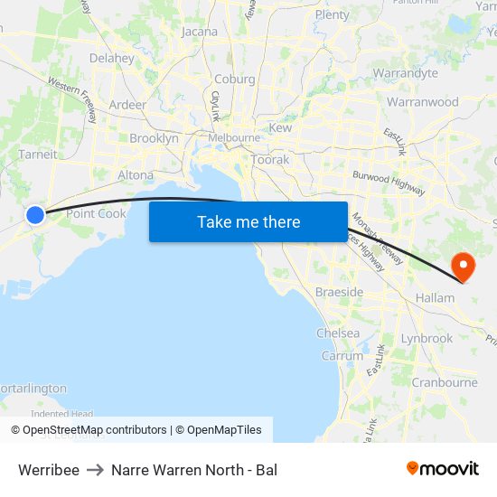 Werribee to Narre Warren North - Bal map