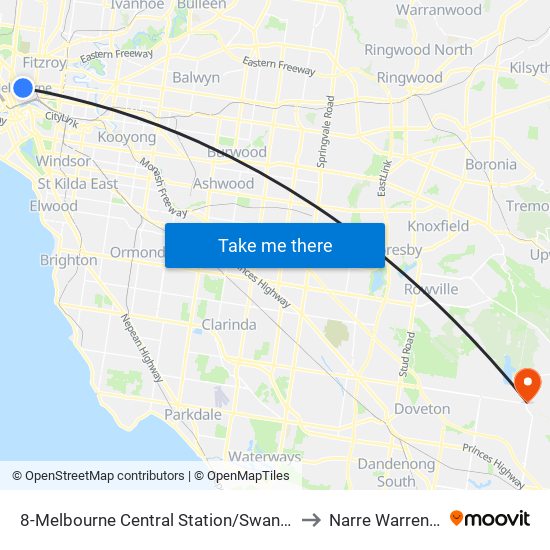 8-Melbourne Central Station/Swanston St (Melbourne City) to Narre Warren North - Bal map