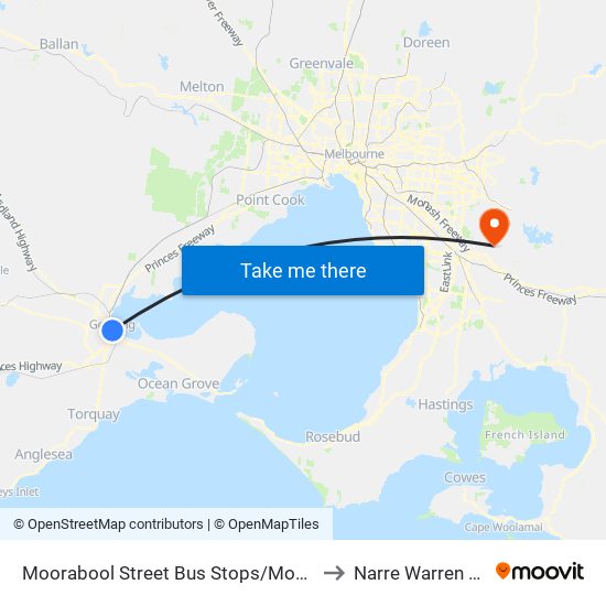 Moorabool Street Bus Stops/Moorabool St (Geelong) to Narre Warren North - Bal map
