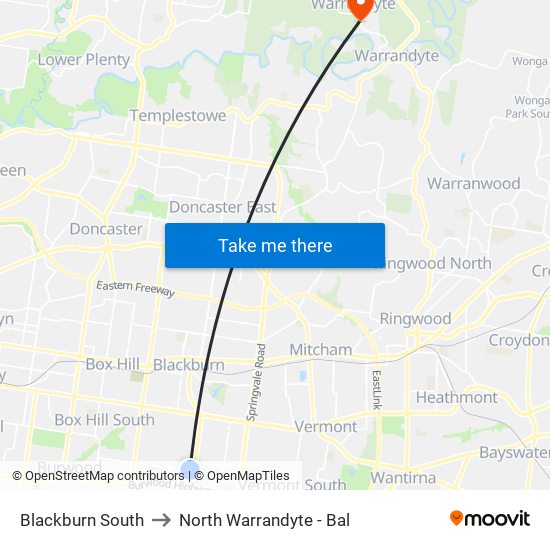 Blackburn South to North Warrandyte - Bal map