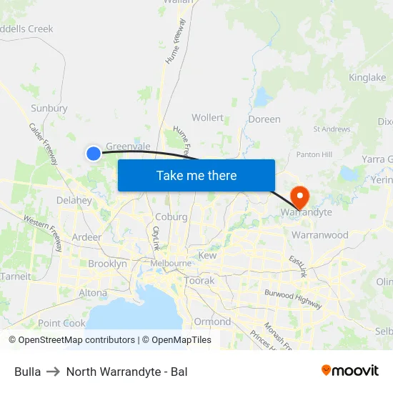 Bulla to North Warrandyte - Bal map