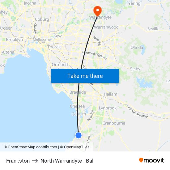 Frankston to North Warrandyte - Bal map