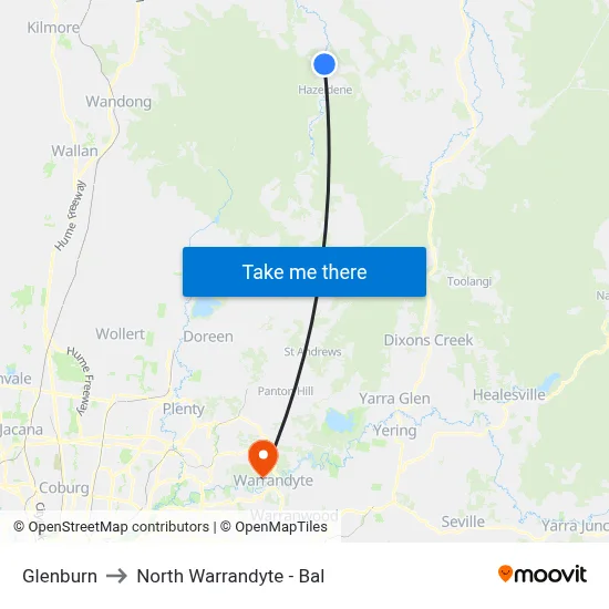Glenburn to North Warrandyte - Bal map