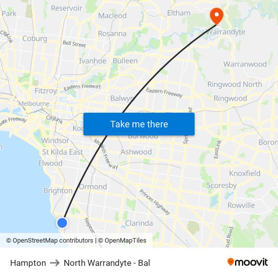 Hampton to North Warrandyte - Bal map