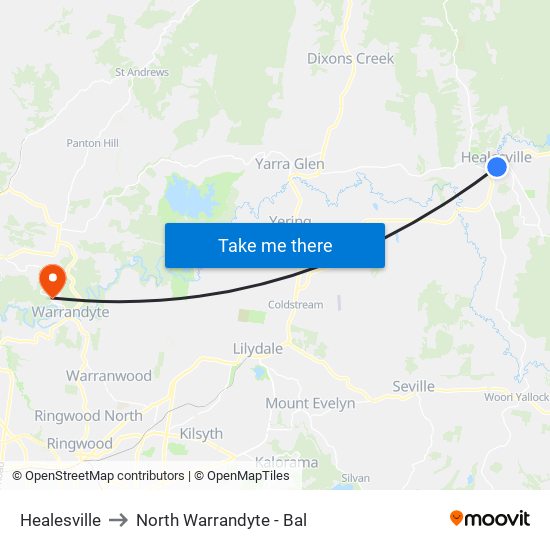 Healesville to North Warrandyte - Bal map