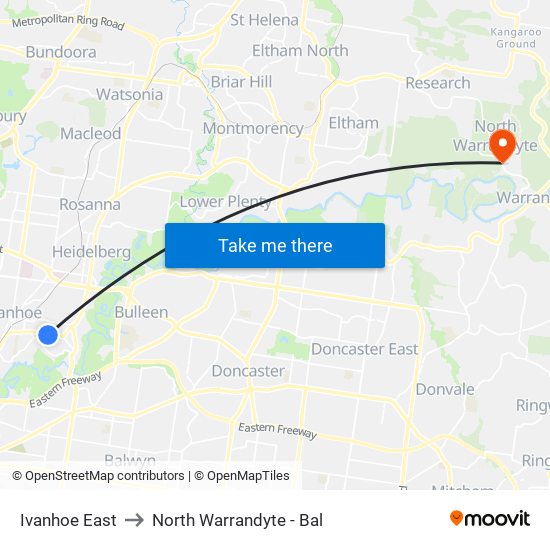 Ivanhoe East to North Warrandyte - Bal map