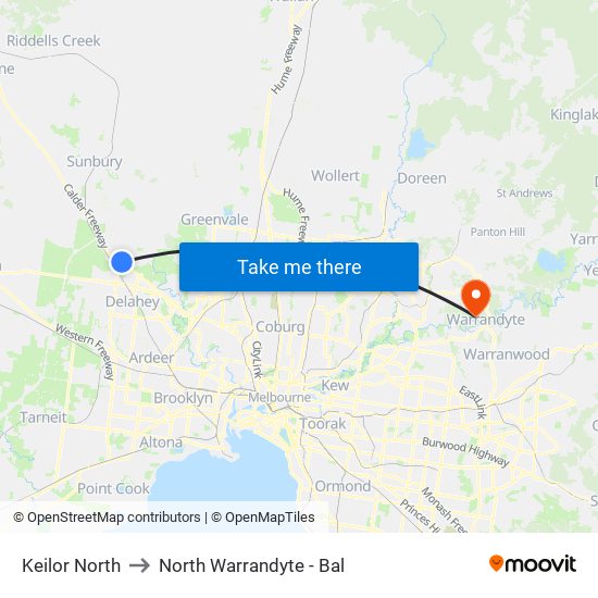 Keilor North to North Warrandyte - Bal map