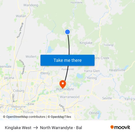 Kinglake West to North Warrandyte - Bal map