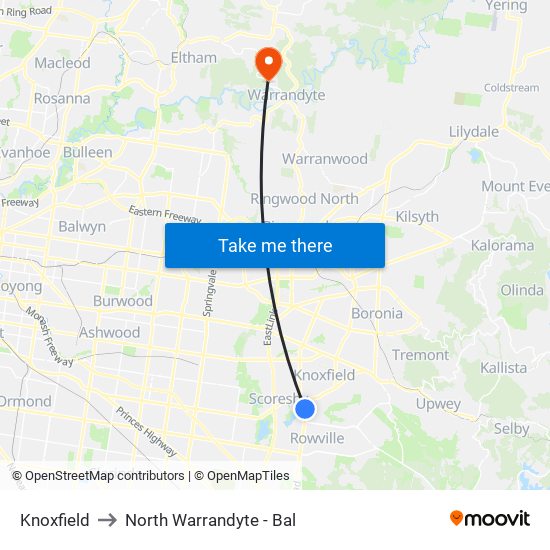 Knoxfield to North Warrandyte - Bal map