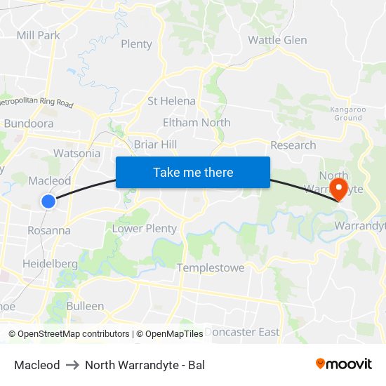 Macleod to North Warrandyte - Bal map