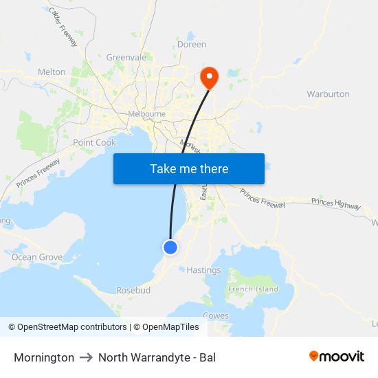 Mornington to North Warrandyte - Bal map