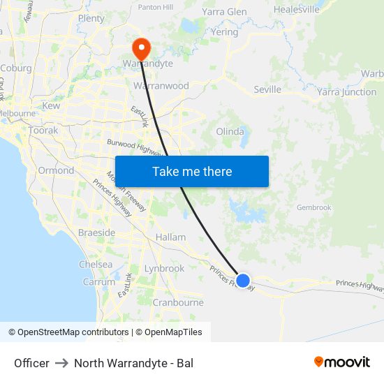 Officer to North Warrandyte - Bal map