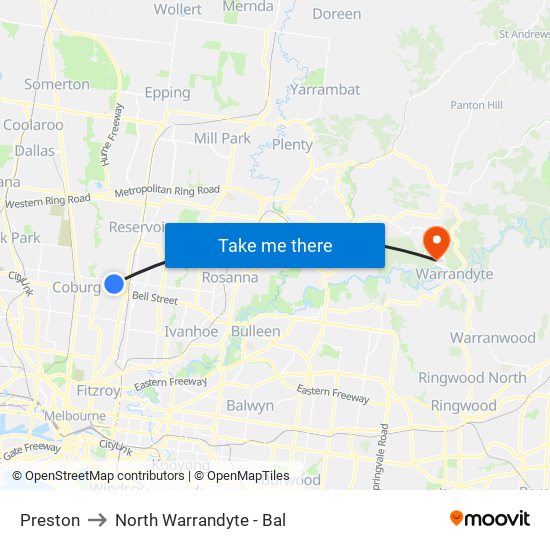 Preston to North Warrandyte - Bal map