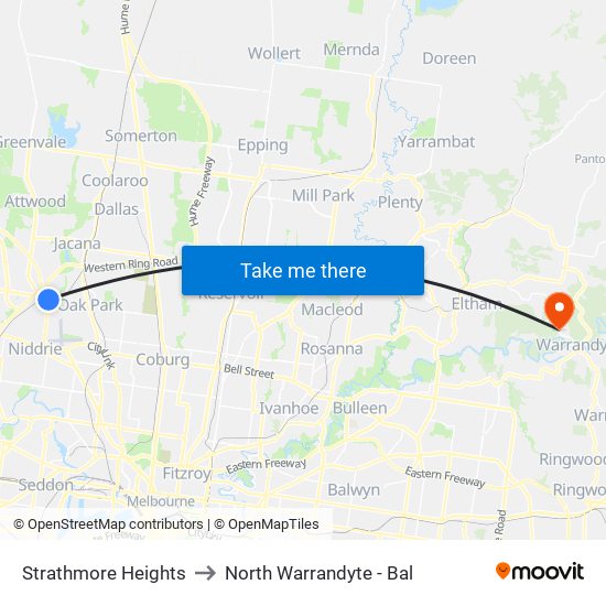Strathmore Heights to North Warrandyte - Bal map