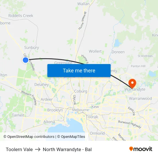 Toolern Vale to North Warrandyte - Bal map