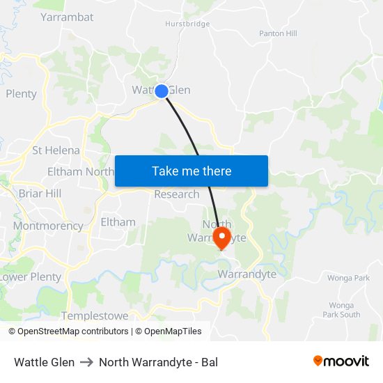 Wattle Glen to North Warrandyte - Bal map