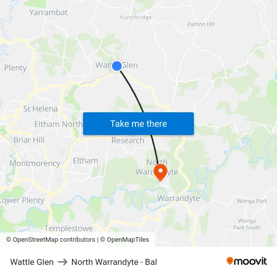 Wattle Glen to North Warrandyte - Bal map