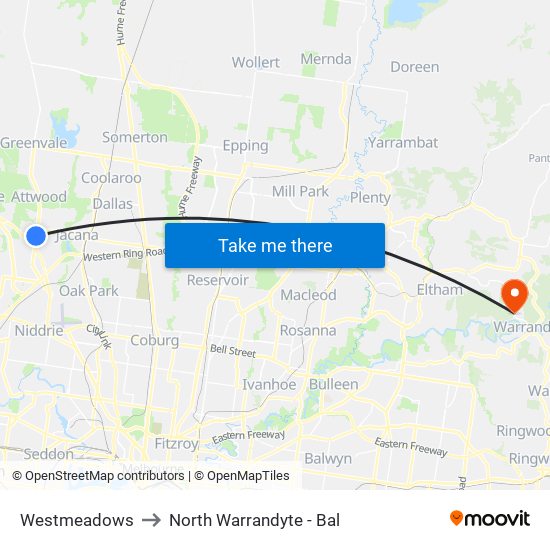 Westmeadows to North Warrandyte - Bal map