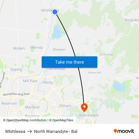 Whittlesea to North Warrandyte - Bal map