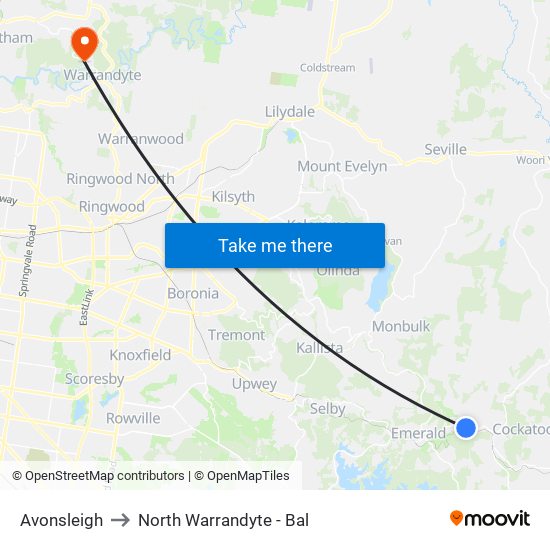 Avonsleigh to North Warrandyte - Bal map