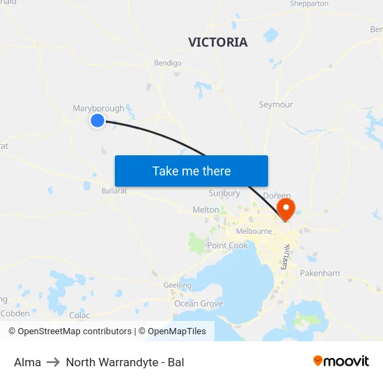 Alma to North Warrandyte - Bal map
